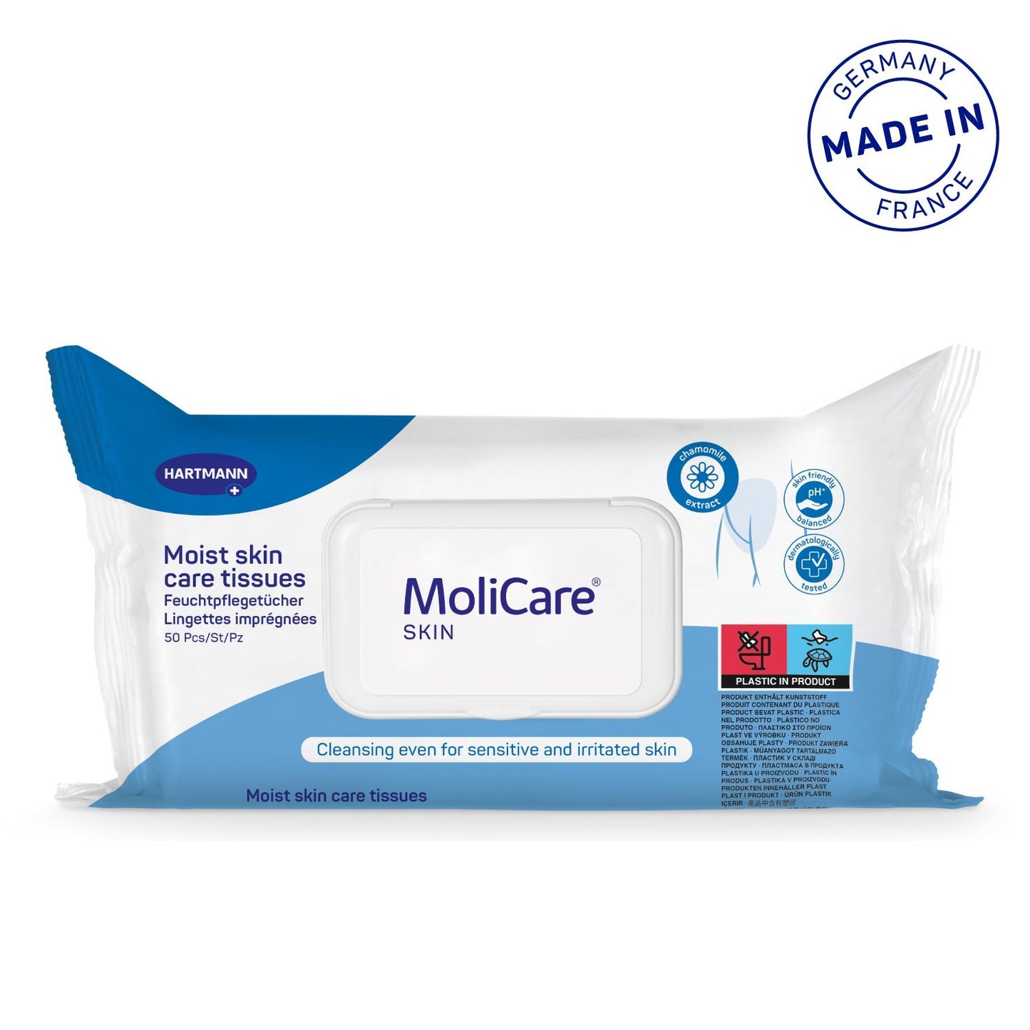 MoliCare Skin Moist skin care tissues, Large tissues for quick and practical cleansing for incontinent and senior persons, 50 pieces / pack
