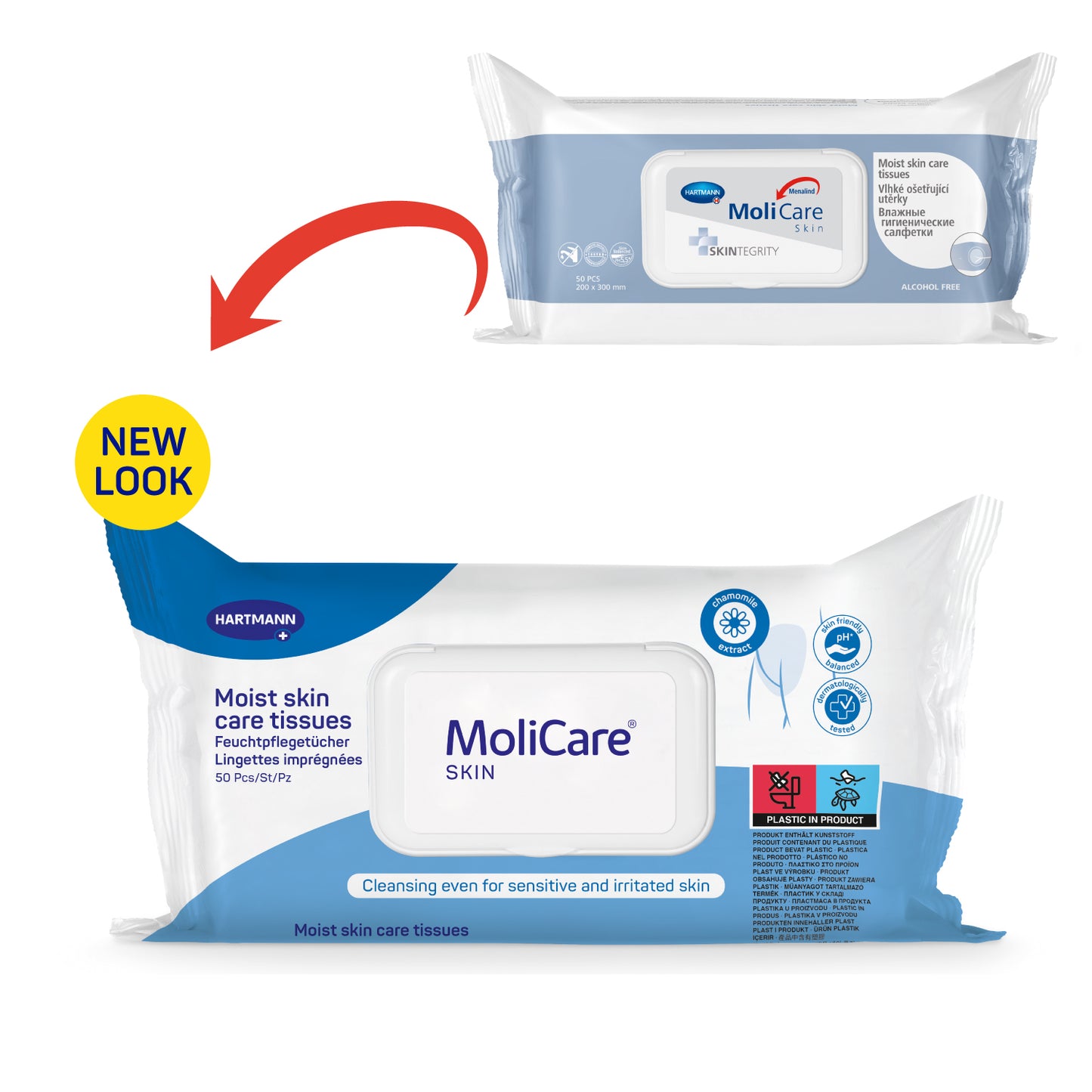 MoliCare Skin Moist skin care tissues, Large tissues for quick and practical cleansing for incontinent and senior persons, 50 pieces / pack