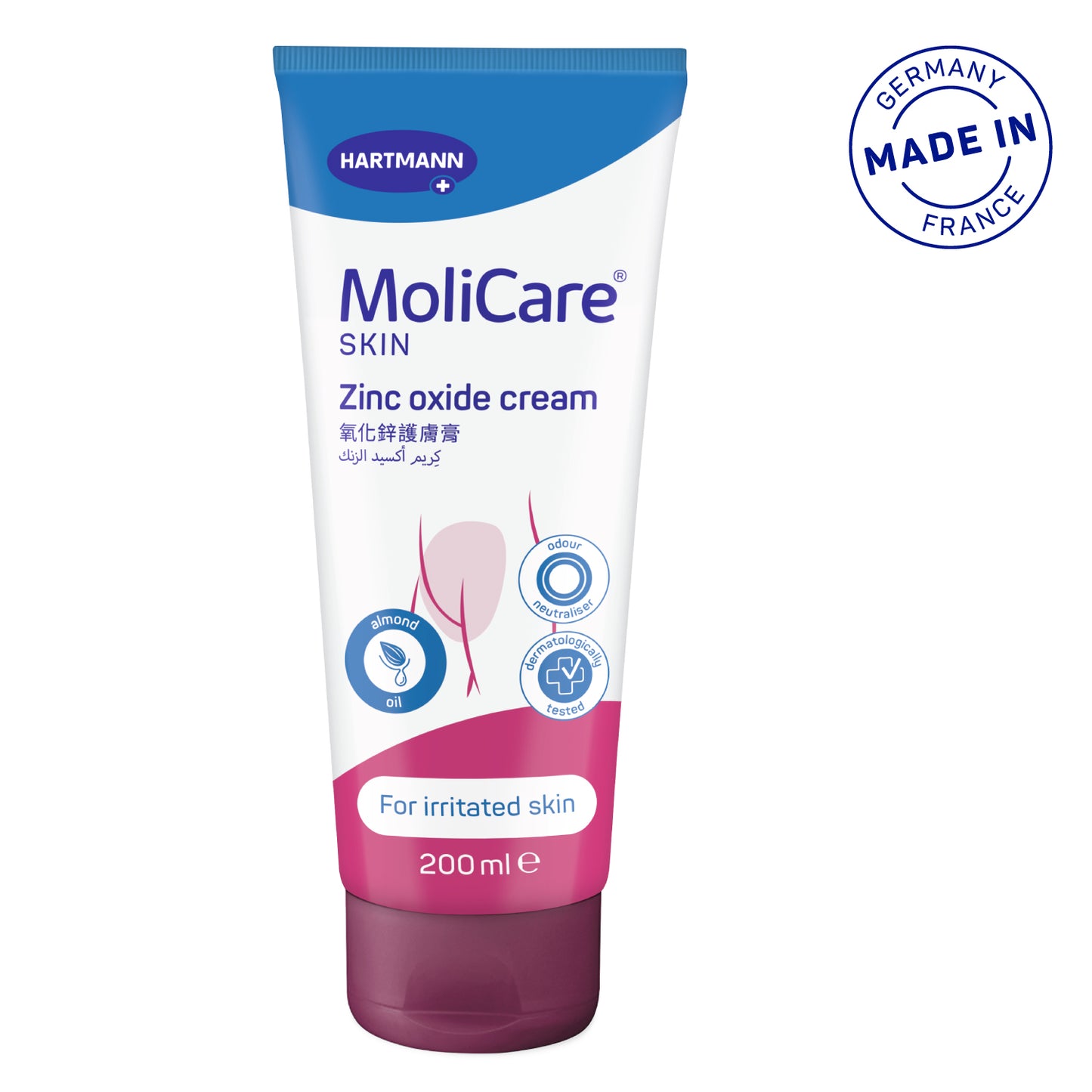 MoliCare Skin Zinc Oxide cream, Protective Skin Barrier Cream for slightly irritated skin 200ml