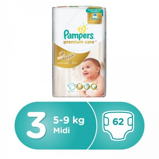 Pampers Premium Care No-3 (5-9 Kg) 62 Pieces