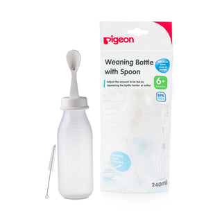 Pigeon 240ml Weaning Bottle with Spoon & Cleaning Brush (6+ Months), 1 Piece - Makkah Pharmacy