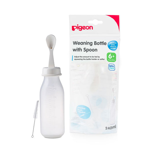 Pigeon 240ml Weaning Bottle with Spoon & Cleaning Brush (6+ Months), 1 Piece - Makkah Pharmacy