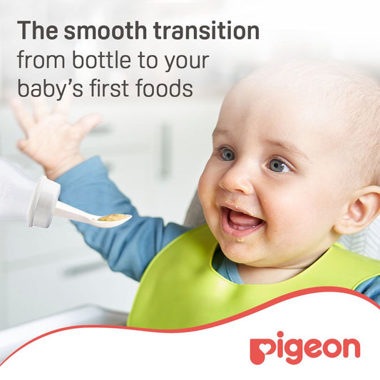 Pigeon 240ml Weaning Bottle with Spoon & Cleaning Brush (6+ Months), 1 Piece - Makkah Pharmacy