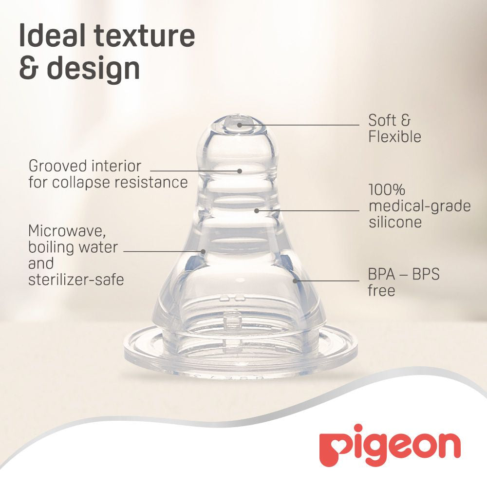 Pigeon Large Slim Neck Peristaltic Nipple (7+ Months), 2 Pieces