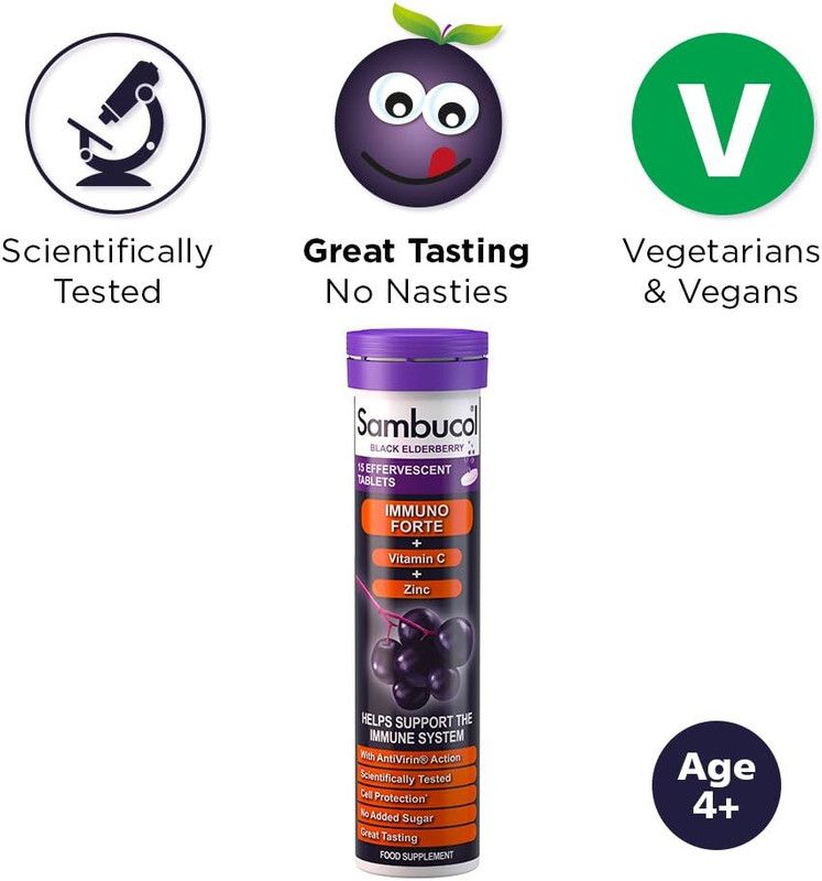 Sambucol Black Elderberry Immuno Forte Effervescent Tablets, 15 Tablets - Makkah Pharmacy