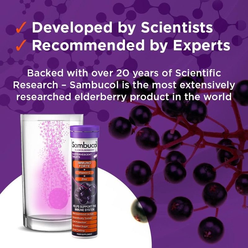 Sambucol Black Elderberry Immuno Forte Effervescent Tablets, 15 Tablets - Makkah Pharmacy