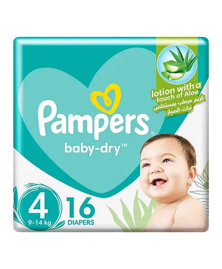 Pampers Baby-Dry Tape Style Diapers with Aloe Vera, 16 Pieces, Size 4, 9-14kg