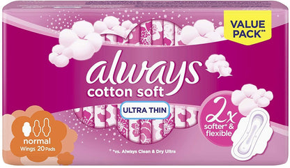 Always Ultra Thin Cottony Soft Pads Value Pack, 20 Pieces - Makkah Pharmacy