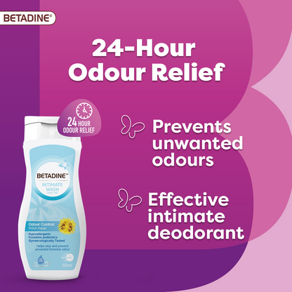 Betadine Odor Control Intimate Wash Liquid with Witch Hazel Extract for Women, 50ml - Makkah Pharmacy