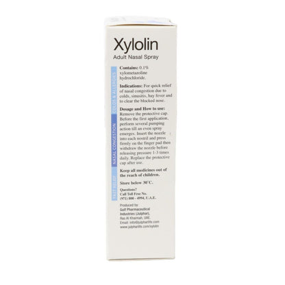 Xylolin 0.1% Xylometazoline Hydrochloride Nasal Spray for Adults, 10ml - Makkah Pharmacy