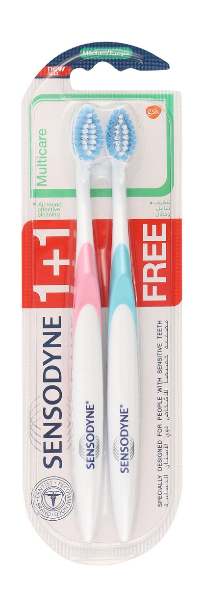 Sensodyne Multicare Pink & Blue Medium Toothbrushes for Sensitive Teeth, 2 Pieces - Makkah Pharmacy