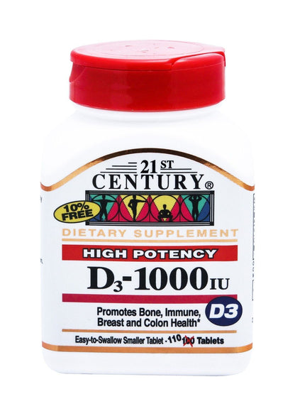 21st Century 1000 IU Vitamin D3 Supplement for Bone, Breast, Colon & Immune System Support, 110 Tablets - Makkah Pharmacy