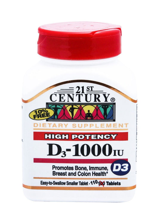 21st Century 1000 IU Vitamin D3 Supplement for Bone, Breast, Colon & Immune System Support, 110 Tablets - Makkah Pharmacy