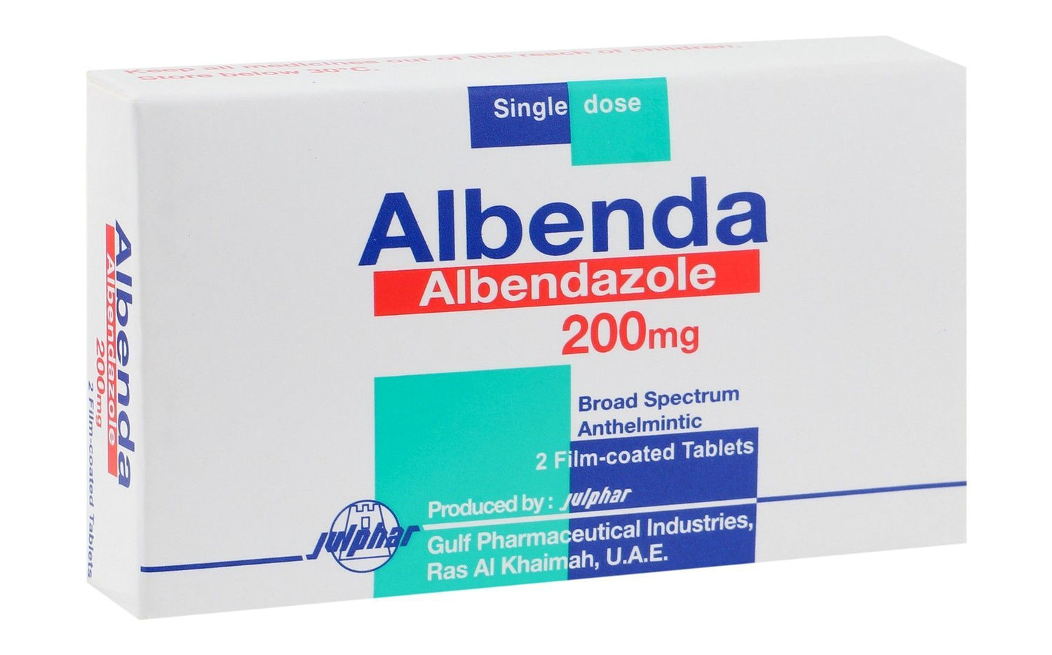 Albenda 200mg Albendazole Broad Spectrum Anthelmintic, 2 Tablets