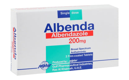Albenda 200mg Albendazole Broad Spectrum Anthelmintic, 2 Tablets