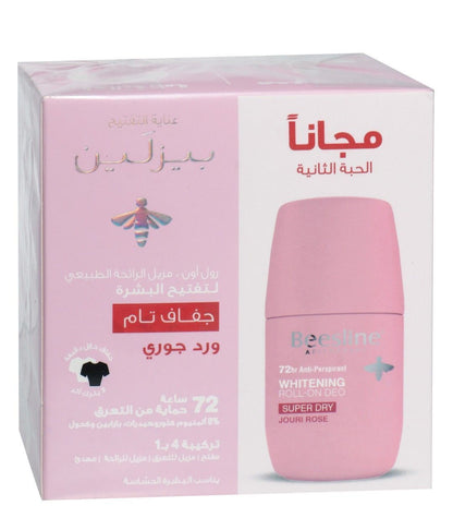 Beesline Super Dry 72H Whitening & Soothing Antiperspirant Roll-On Deodorant Jouri Rose Scent for Sensitive Skin, 2x50ml - Makkah Pharmacy