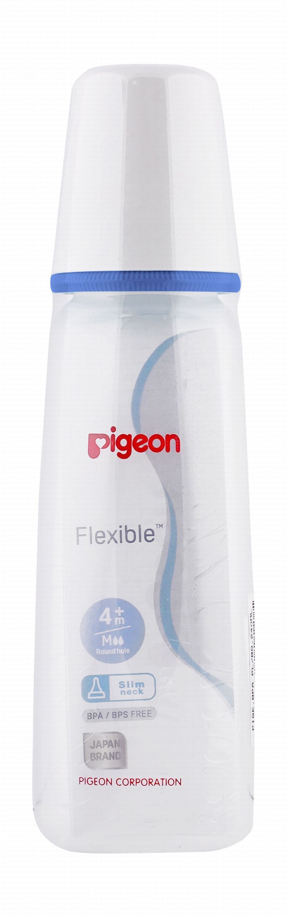 Pigeon Flexible White & Blue 240ml Medium Flow Plastic Feeding Bottle (4+ Months), 1 Piece
