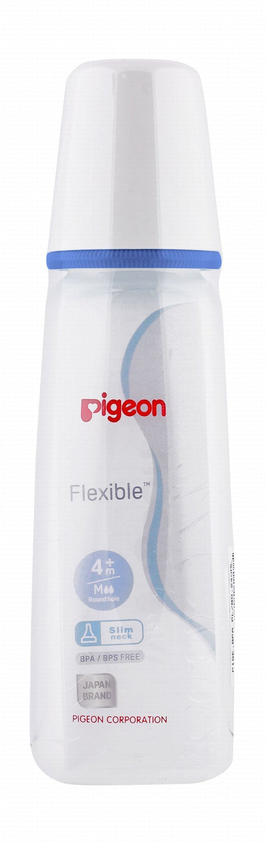 Pigeon Flexible White & Blue 240ml Medium Flow Plastic Feeding Bottle (4+ Months), 1 Piece