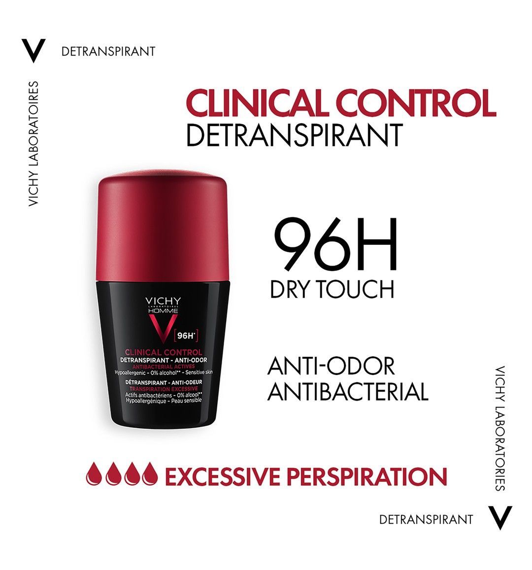 Vichy Hypoallergenic 96H Antiperspirant & Anti-Marks Roll-On Deodorant for Sensitive Skin, 50ml - Makkah Pharmacy