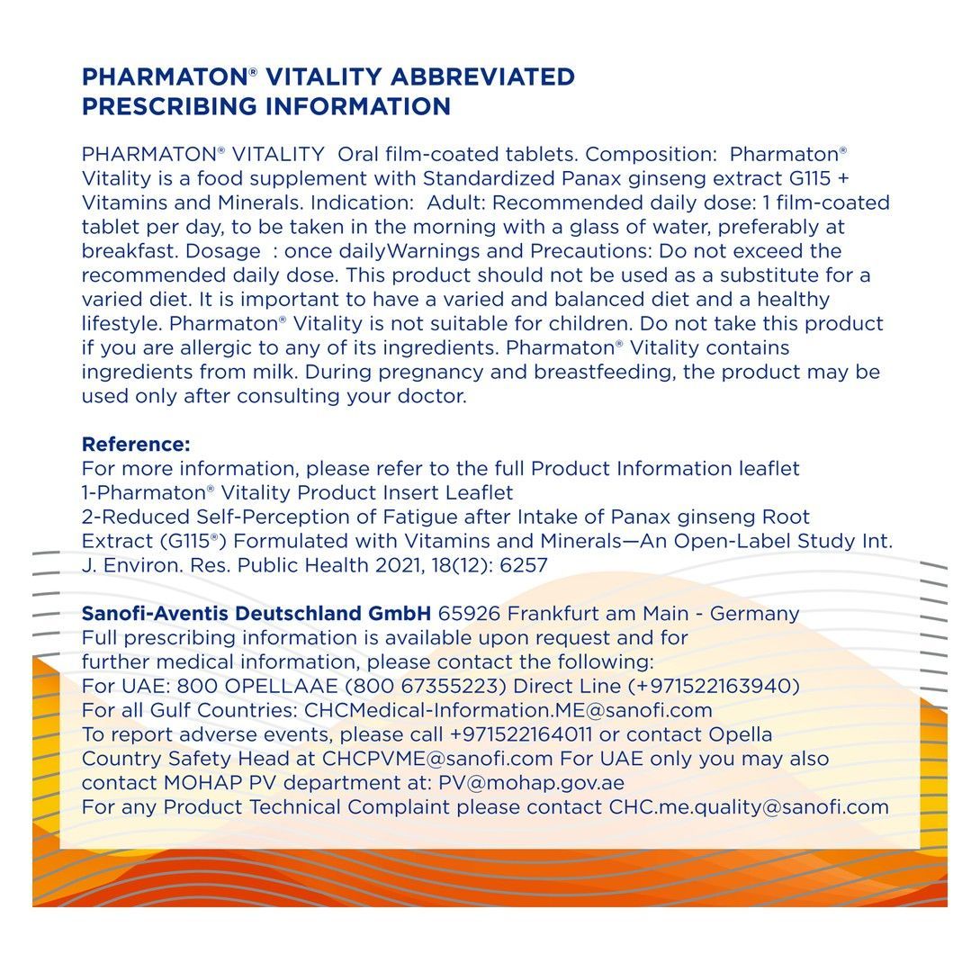 Pharmaton Vitality Food Supplement Film-Coated Tablets, 30 Counts - Makkah Pharmacy