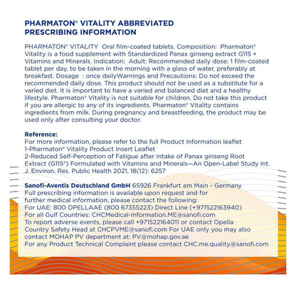 Pharmaton Vitality Food Supplement Film-Coated Tablets, 30 Counts - Makkah Pharmacy