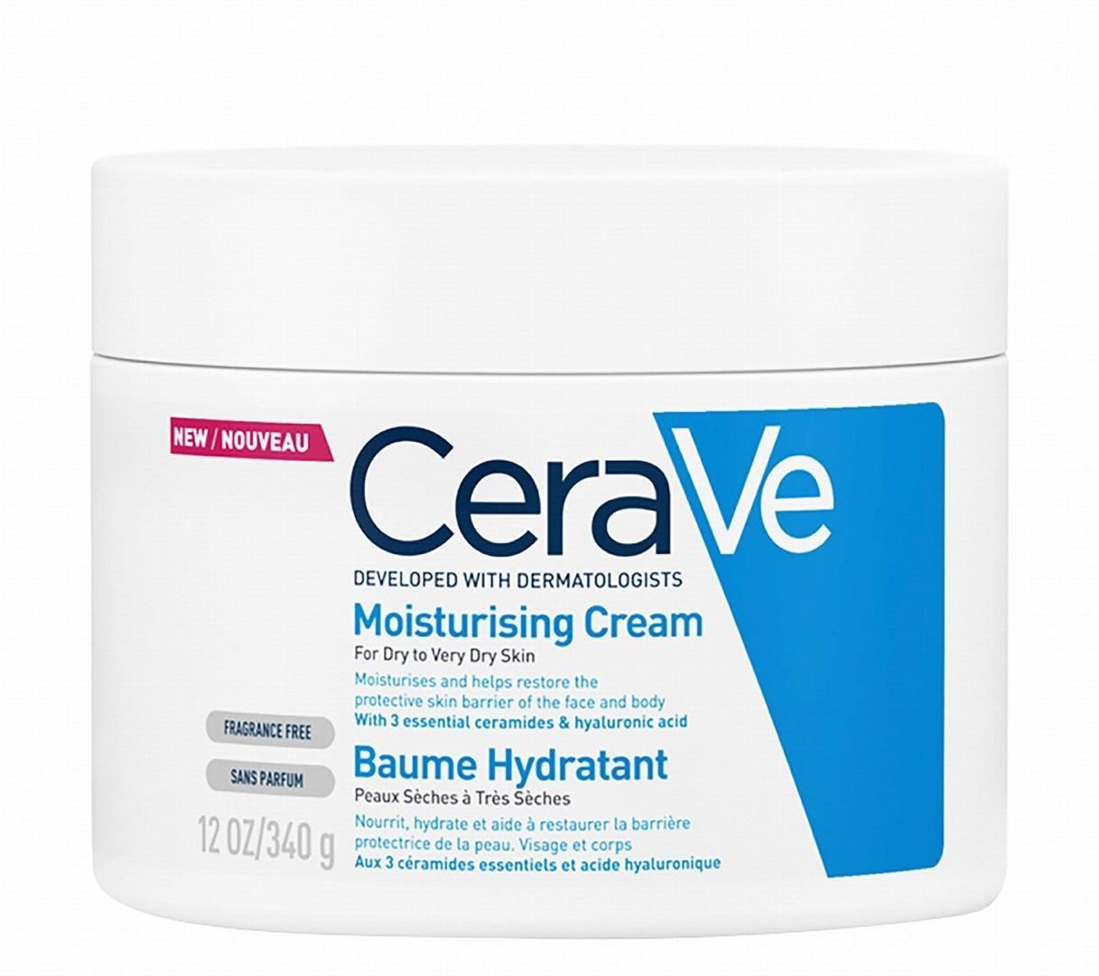 CeraVe Hypoallergenic Moisturizing Face & Body Cream with Ceramides & Hyaluronic Acid for Dry to Very Dry Skin, 340g - Makkah Pharmacy
