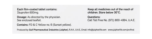 Profinal 600mg Ibuprofen for Relieving Pain, Inflammation & Fever, 20 Tablets - Makkah Pharmacy