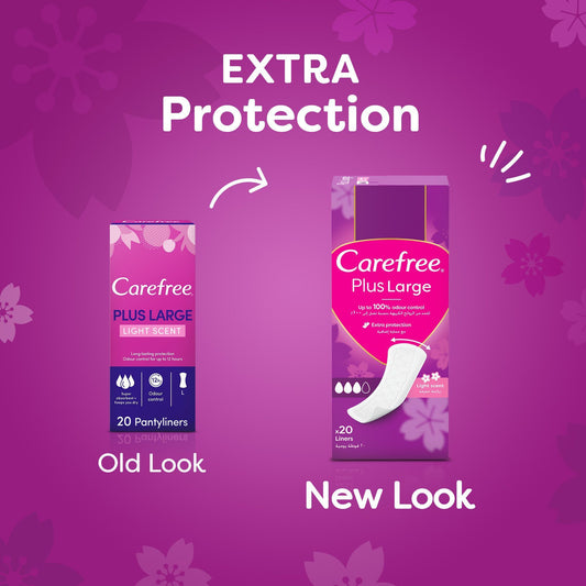 Carefree Plus Large Light Scent Pantyliners, 20 Pieces - Makkah Pharmacy