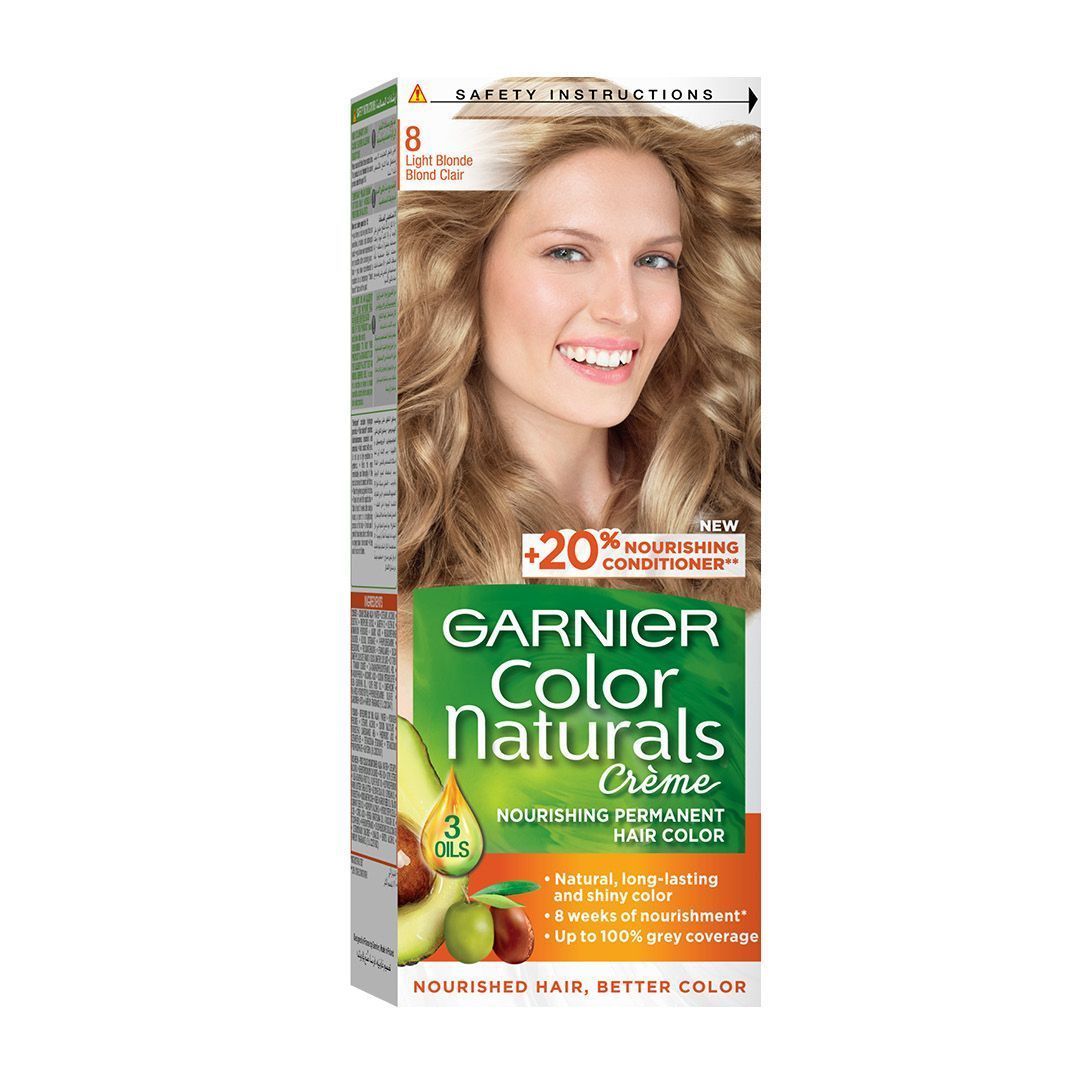 Garnier Color Naturals Nourishing Permanent Hair Dye Cream with 3 Oils Light Blonde 8, 1 Pack - Makkah Pharmacy