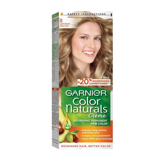 Garnier Color Naturals Nourishing Permanent Hair Dye Cream with 3 Oils Light Blonde 8, 1 Pack - Makkah Pharmacy
