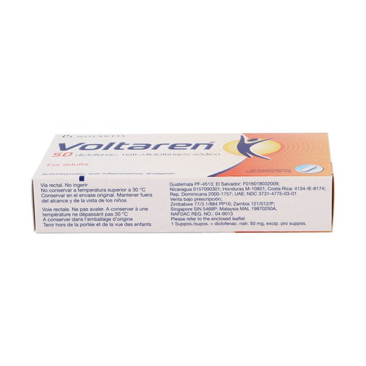 Voltaren 50mg Diclofenac Sodium Anti-Inflammatory, Antirheumatic & Analgesic Suppositories for Adults, 10 suppositories - Makkah Pharmacy