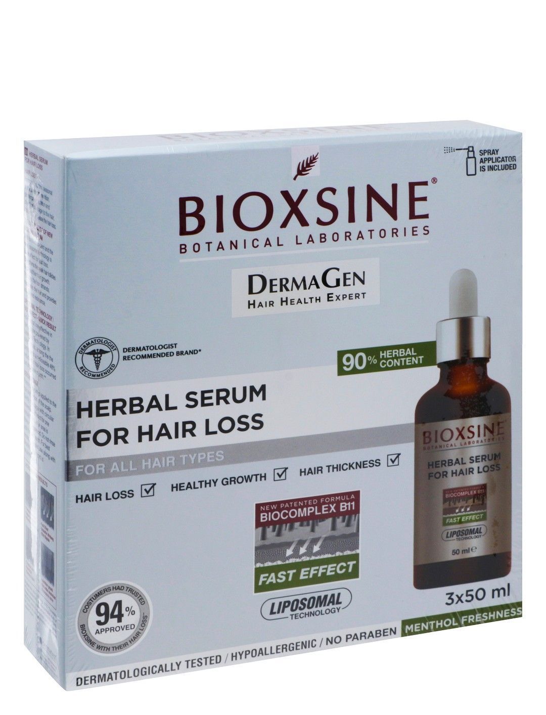 Bioxsine Dermagen Hypoallergenic Thickening & Anti-Hair Loss Herbal Serum, 3x50ml - Makkah Pharmacy