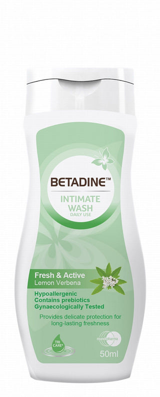 Betadine Hypoallergenic Fresh & Active Intimate Wash Lemon Verbena Scent, 50ml - Makkah Pharmacy