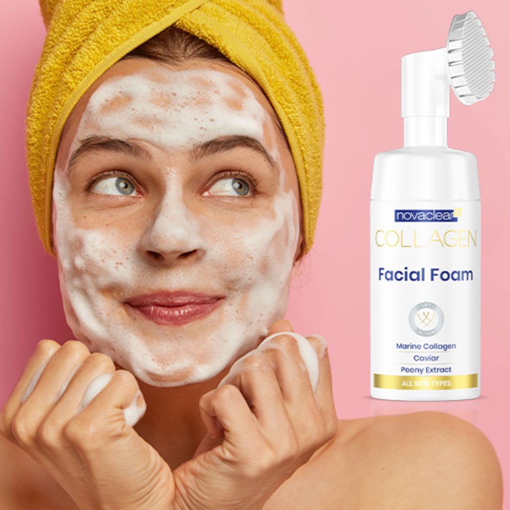 Novaclear Collagen Facial Foam with Caviar & Peony Extracts for All Skin Types, 100ml