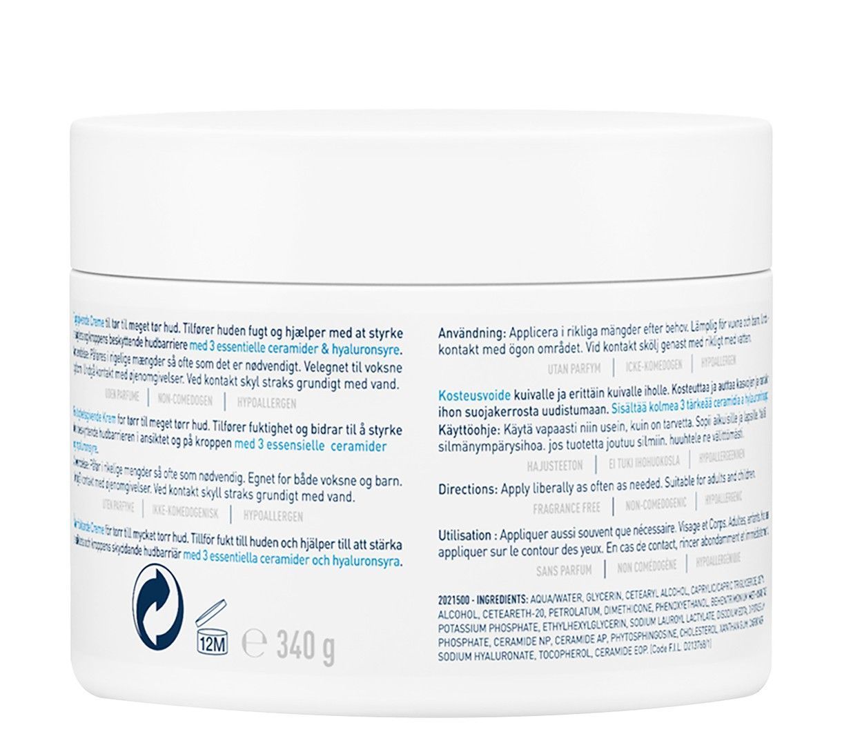 CeraVe Hypoallergenic Moisturizing Face & Body Cream with Ceramides & Hyaluronic Acid for Dry to Very Dry Skin, 340g - Makkah Pharmacy