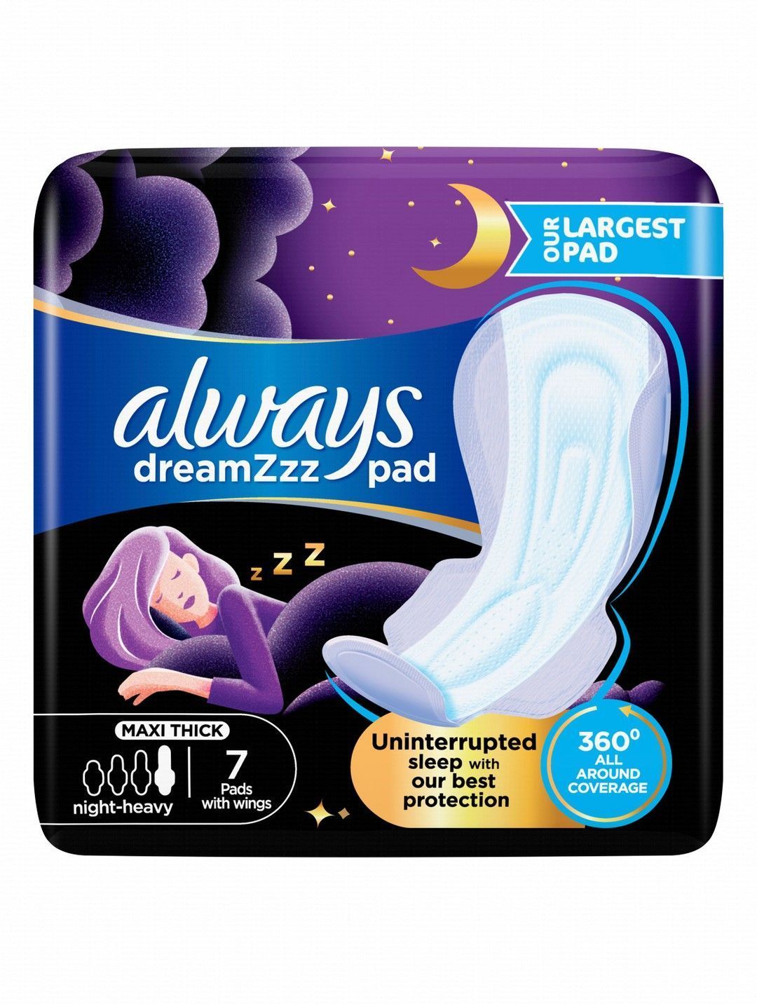 Always DreamZzz Clean & Dry Maxi Thick Night Heavy Pads with Wings, 7 Pieces - Makkah Pharmacy