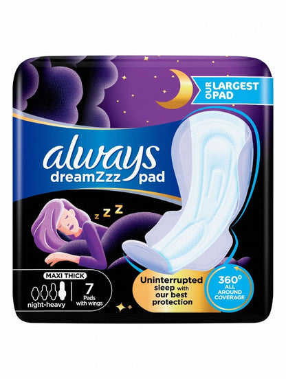 Always DreamZzz Clean & Dry Maxi Thick Night Heavy Pads with Wings, 7 Pieces - Makkah Pharmacy