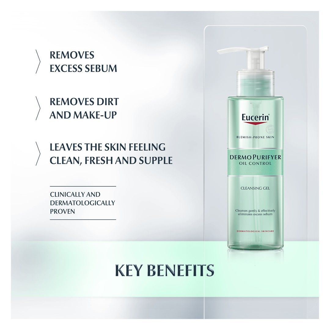 Eucerin DermoPurifyer Oil Control Facial Cleansing Gel for Blemish Prone Skin, 200ml - Makkah Pharmacy