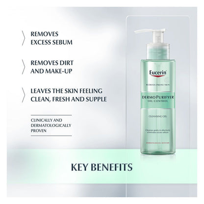 Eucerin DermoPurifyer Oil Control Facial Cleansing Gel for Blemish Prone Skin, 200ml - Makkah Pharmacy