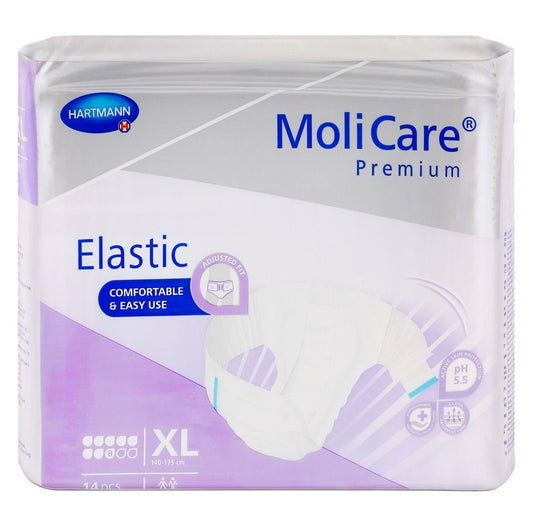 Molicare Premium Hypoallergenic XL Elastic Adult Diapers (140-175cm), 14 Pieces - Makkah Pharmacy
