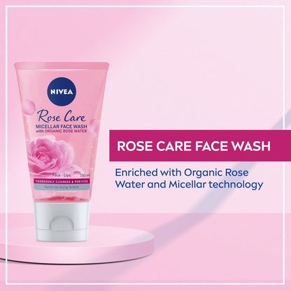 Nivea Face Wash Micellar Rose Care with Organic Rose Water All Skin Types, 150ml - Makkah Pharmacy
