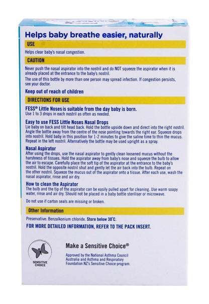 Fess Little Noses Non-Medicated Saline Drop & Aspirator for Blocked Nose, 25ml - Makkah Pharmacy