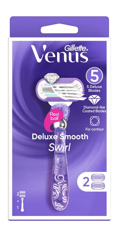 Gillette Venus Deluxe Smooth Swirl 5-Blade Razor with 2 Refills, 1 Pack - Makkah Pharmacy
