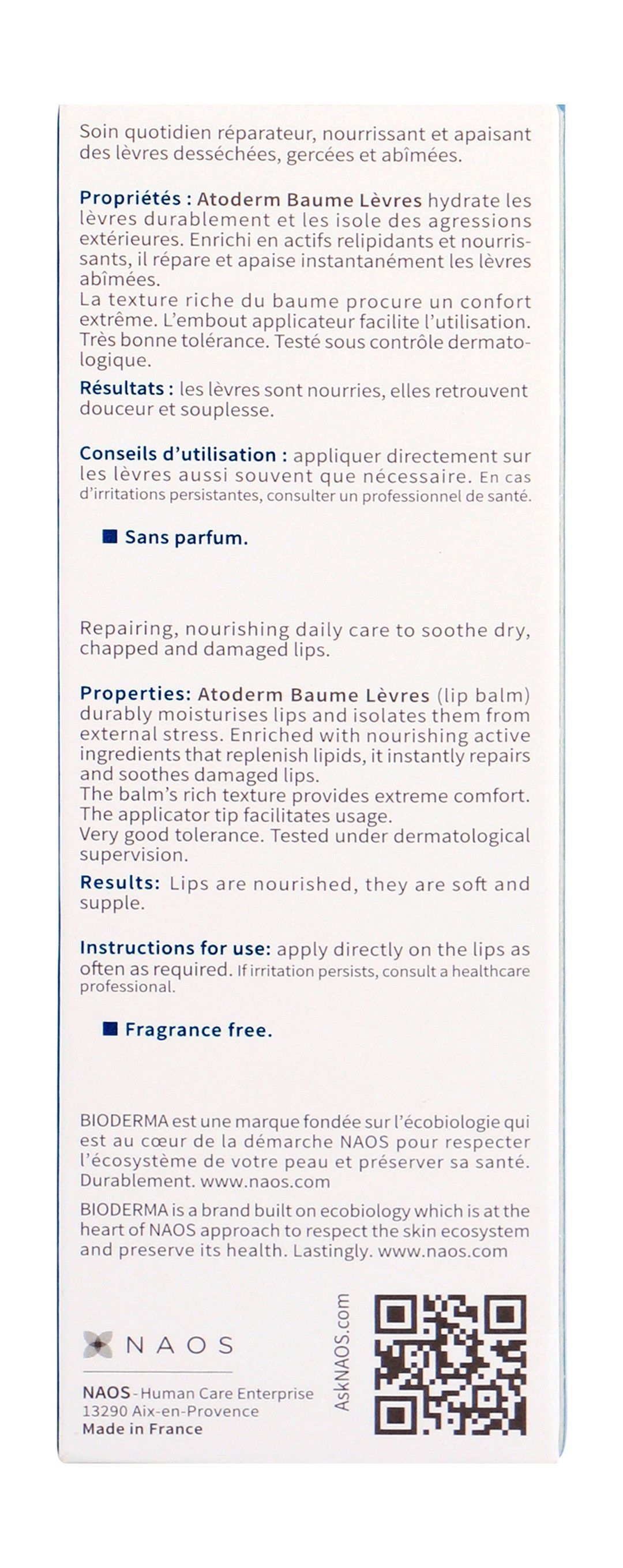 Bioderma Atoderm Levres Hypoallergenic Restorative Lip Balm for Dry & Chapped Lips, 1 Piece - Makkah Pharmacy