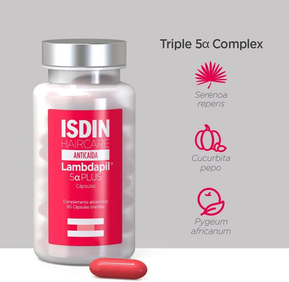 Isdin Lambdapil 5Alpha Plus Anti-Hair Fall Supplement with Saw Palmetto, Field Pumpkin & African Pygeum, 60 Capsules - Makkah Pharmacy