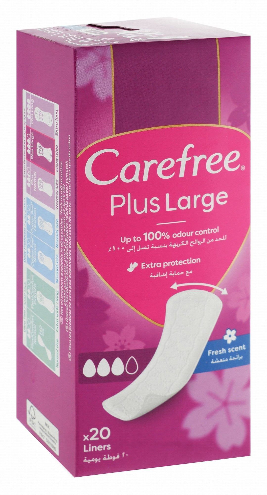 Carefree Plus Large Fresh Scent Pantyliners, 20 Pieces - Makkah Pharmacy