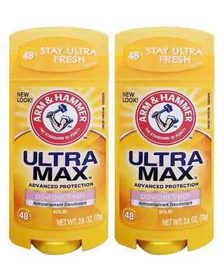 Arm & Hammer Ultra Max 48H Antiperspirant Deodorant Sticks Powder Fresh Scent for Men & Women, 2x73g - Makkah Pharmacy