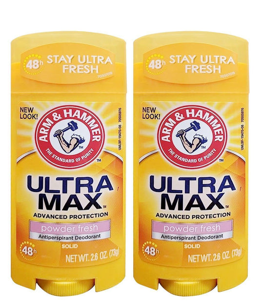 Arm & Hammer Ultra Max 48H Antiperspirant Deodorant Sticks Powder Fresh Scent for Men & Women, 2x73g - Makkah Pharmacy