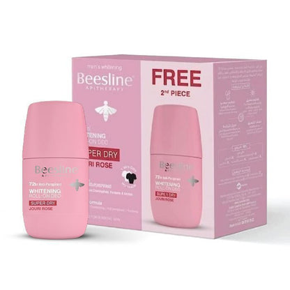 Beesline Super Dry 72H Whitening & Soothing Antiperspirant Roll-On Deodorant Jouri Rose Scent for Sensitive Skin, 2x50ml - Makkah Pharmacy