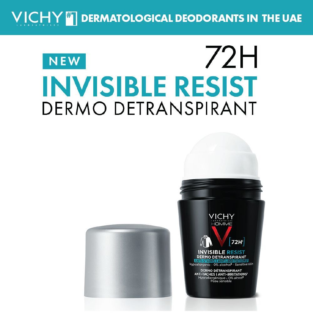 Vichy 72 Hours Invisible Resist Deodorant for Men, 50ml - Makkah Pharmacy